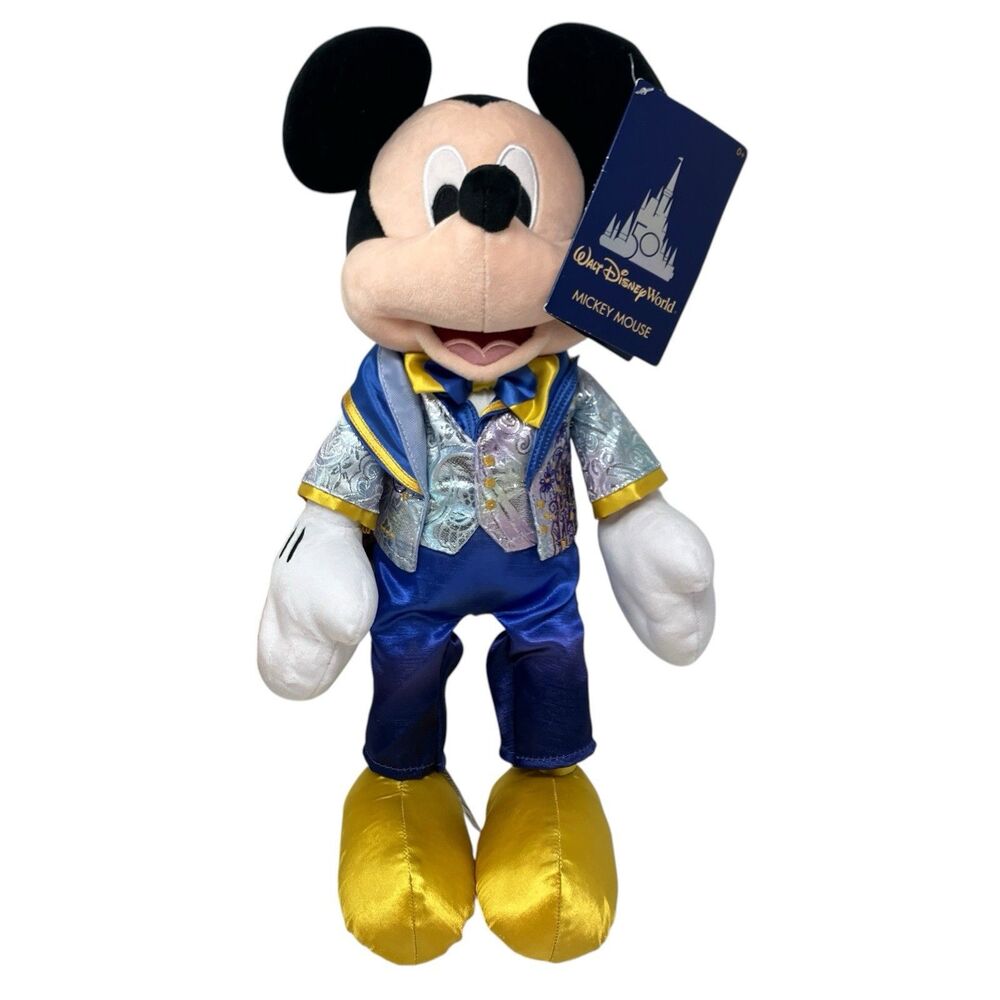 Disney World 14” Plush Blue Gold 50th Anniversary Mickey Mouse Doll Collectible